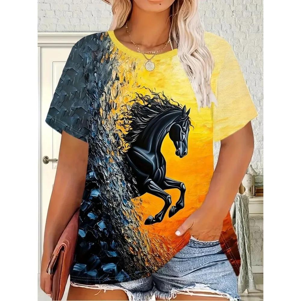Women's T-shirt 3D Pattern Printed Casual Short Sleeved O-Neck Top Fashionable Street Women's Clothing