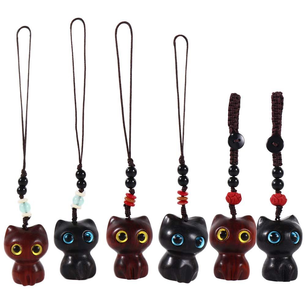 Cat Shape Charm Cute Jewelry Findings Wood Car Keyring Keychain Components Sandalwood Key Chains