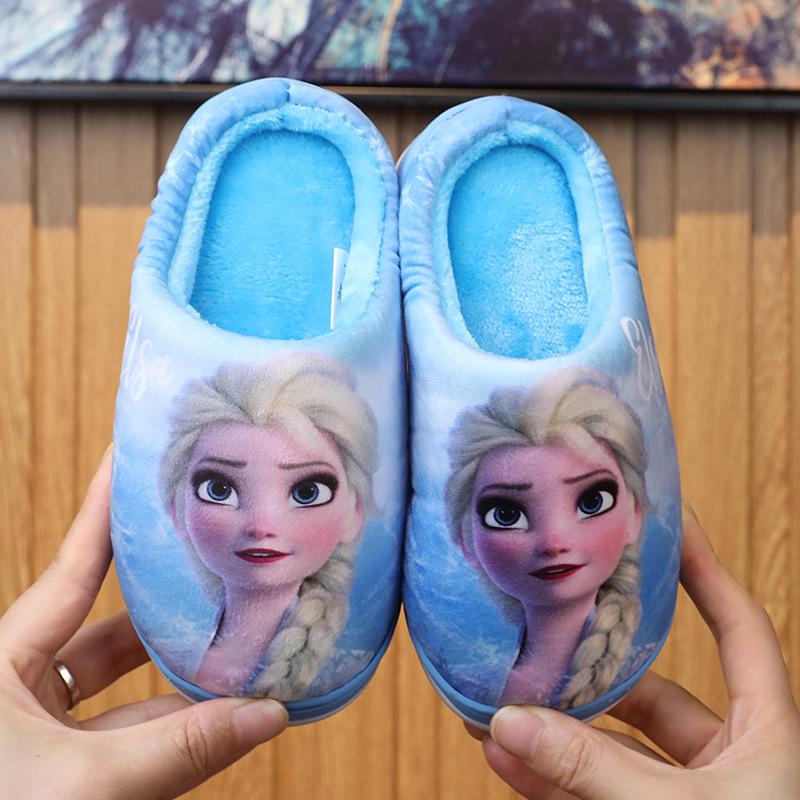 Frozen Elsa Princess Non-Slip Cotton Slippers for Girls - Warm Plush Home Slippers for Autumn/Winter