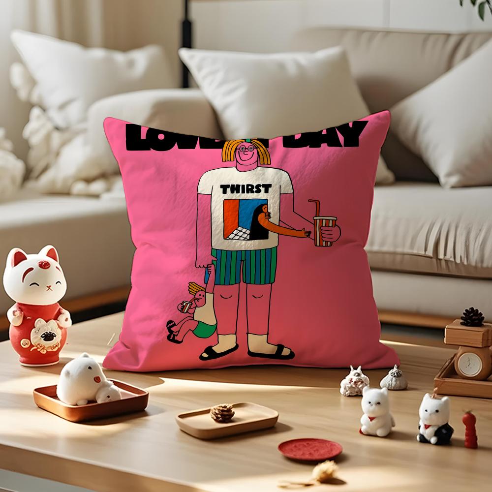 Flat Illustration Cushion Cover Anti-dustmite Pillowcase Invisible Zipper Silky Short Plush Sofa Cushion Cover