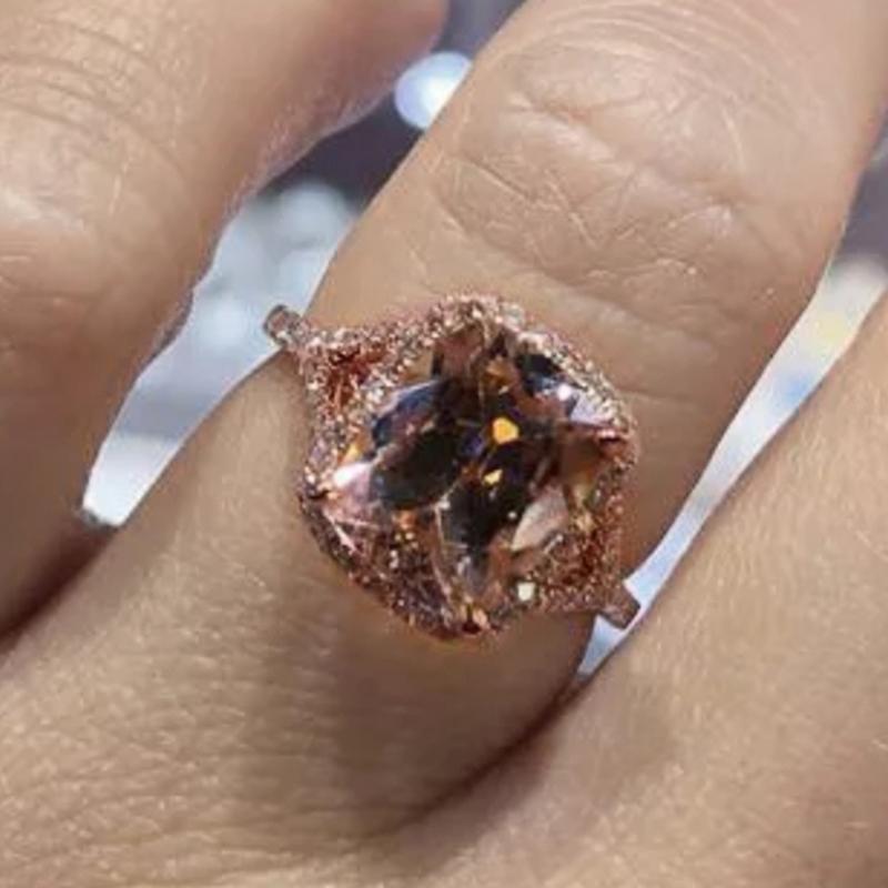 

Huitan Romantic Rose Gold Color Engagement Rings for Women Simple Elegant Accessories Aesthetic Female Rings Trendy Zircon Gift 6