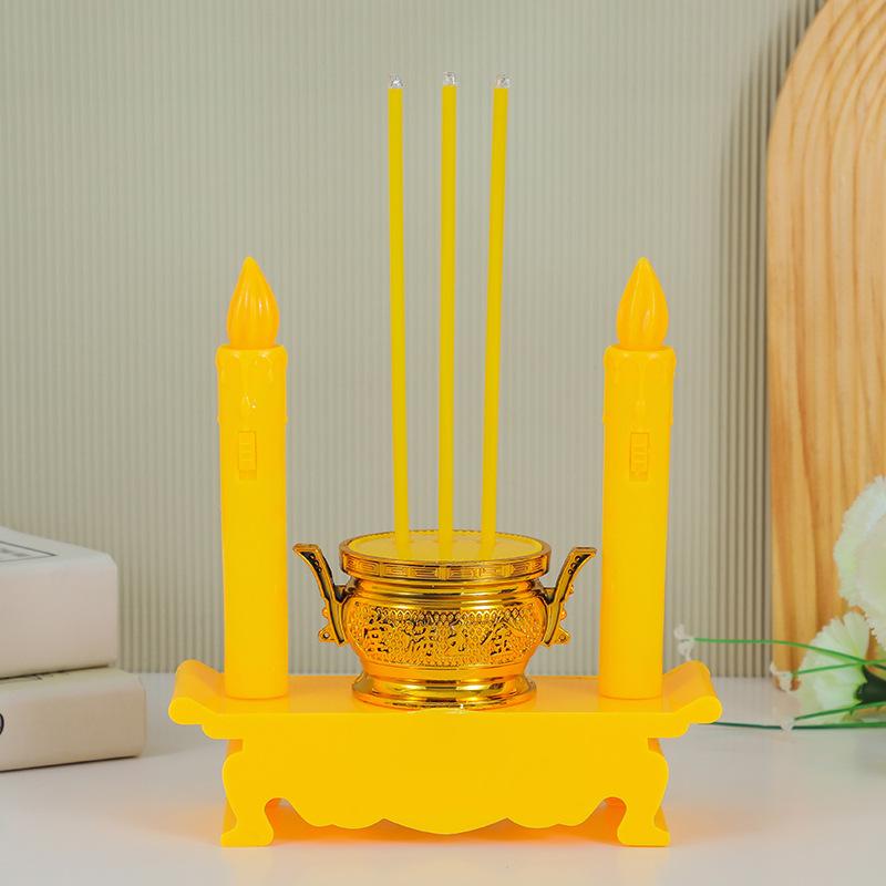 Vintage LED Electronic Candle Burner Flameless Candlestick Holder Resin Craft Ornament for Home Party Festival Decor