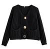 Women's 2024 European & American Knitted Sweater Jacket: 15 Colors, Autumn/Winter, Short Style with Large Pocket & Three Buttons