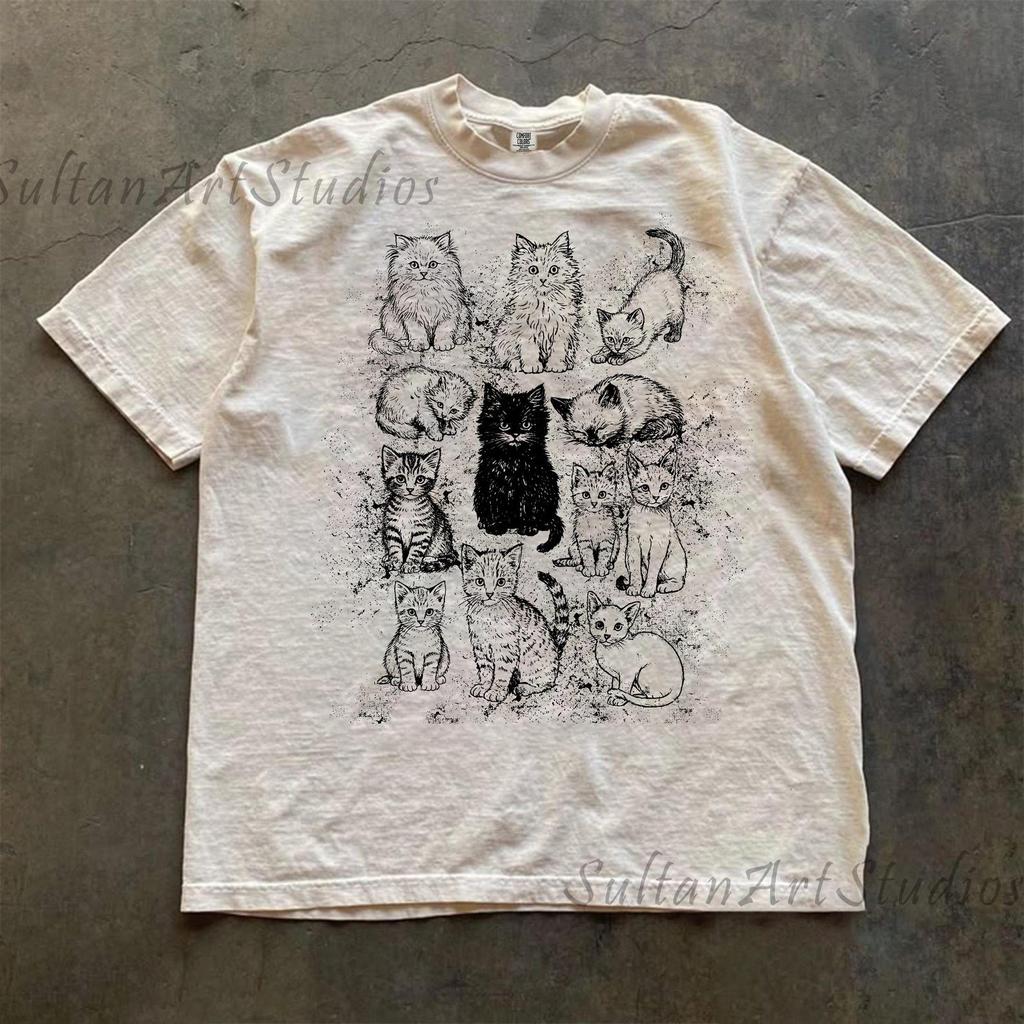 Cats 90s Vintage Tattoo Style Tshirt, Retro Comfort Colors Kitten Shirt, Cat Lovers Gift