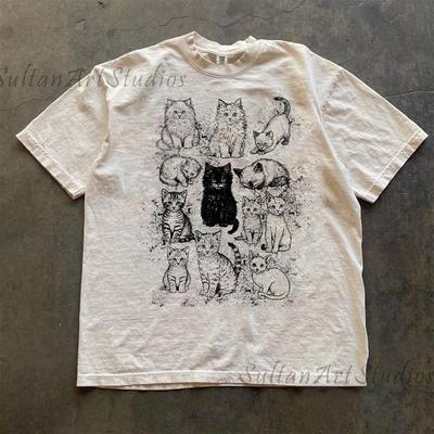 Cats 90s Vintage Tattoo Style Tshirt, Retro Comfort Colors Kitten Shirt, Cat Lovers Gift
