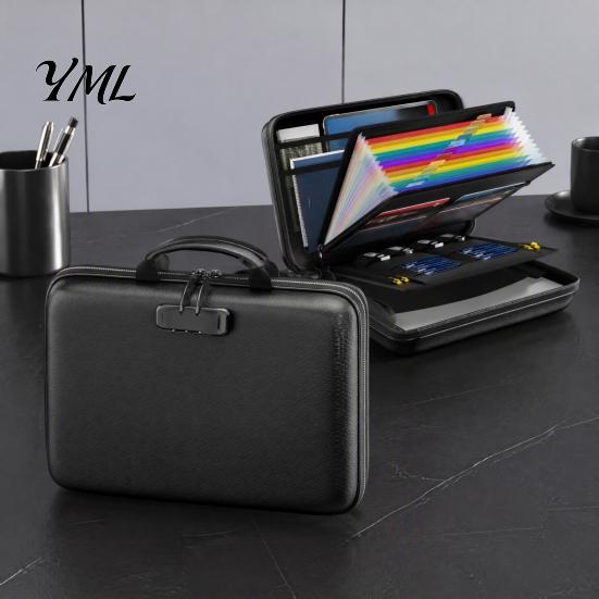 Valuable Paper Organizer Fireproof Document Box with Combination Lock, Hard Shell Portable File Organizer, Safety Multi Compartment Waterproof Storage