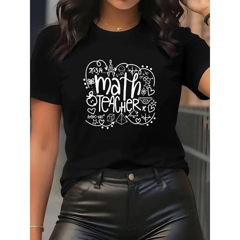 

[Y2K Math T-Shirt] Fashionable Y2K Women s Short Sleeve T-Shirt - Vibrant Math Artistic Lettering Design, Fresh & Comfortable Round Neck Top 4XL чорний
