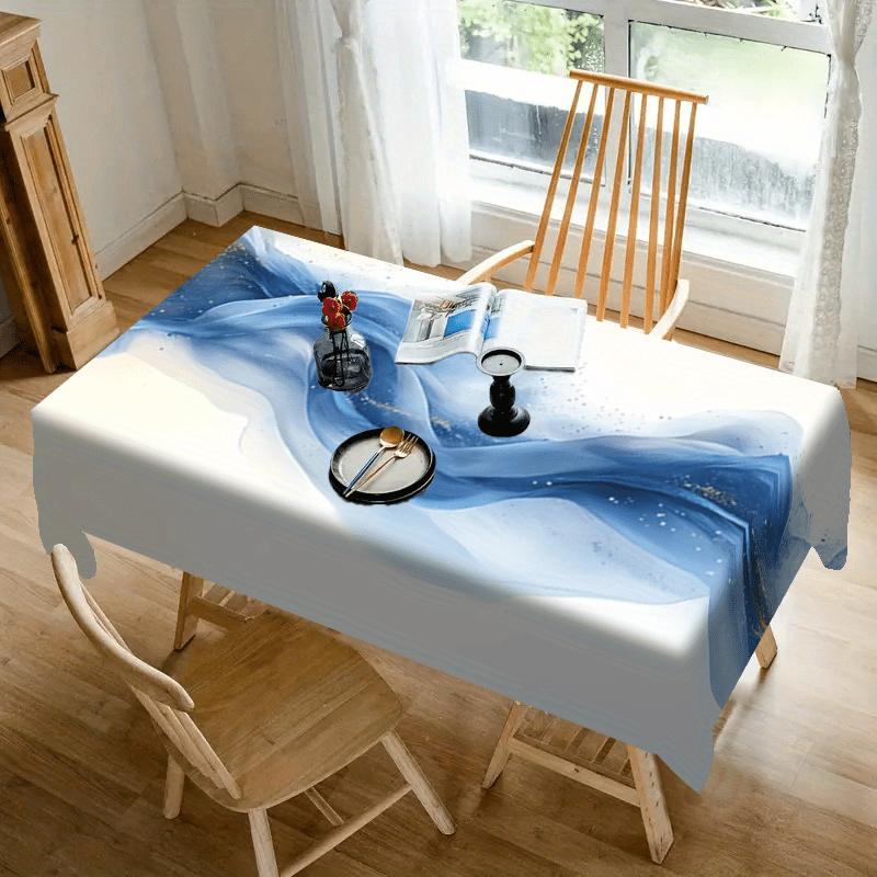 One Elegant Blue Tablecloth - White Rectangular Table Cover, Suitable for Home Decorationzyc
