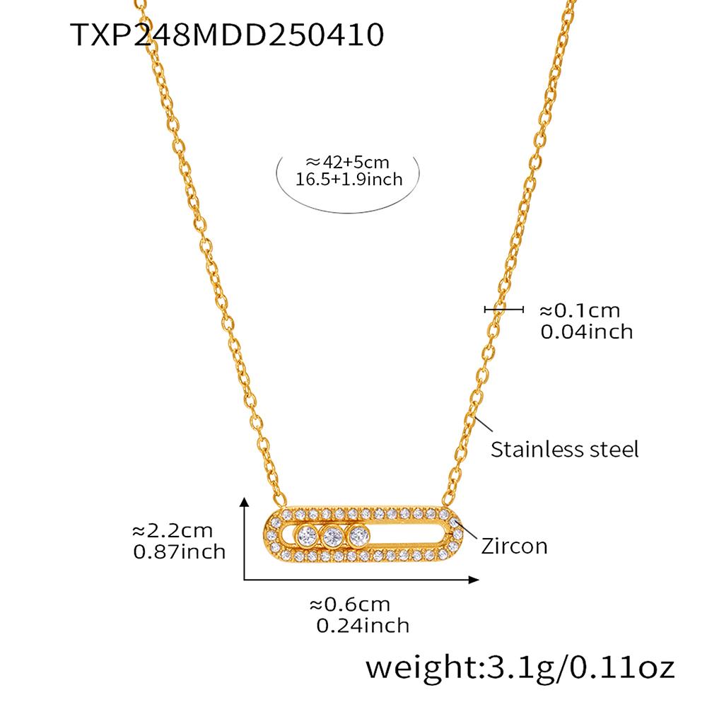 Chain Necklace Matching Ring In Stainless Steel 18k Gold Plated With Movable Zircon Pendant Necklaces Adjustable Rings For Women