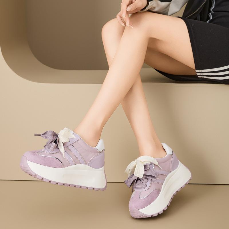 Inner Height Increase Women's Lightweight Spring and Summer New Retro Color Matching Thick Bottom Casual Genuine