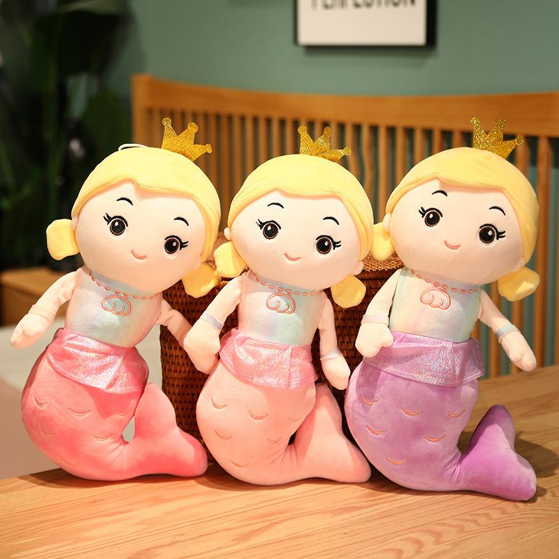 30/40/55cm Crown Mermaid Plush Doll Cartoon Princess Plushie Figure Toy Stuffed Animal Sleeping Pillow Gift Kids Girls Birthday