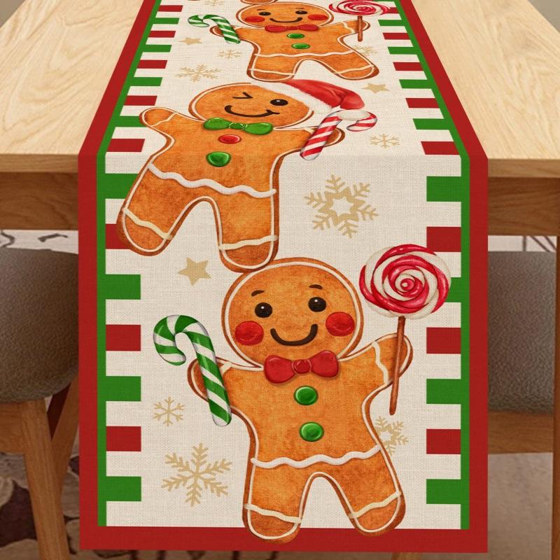 Festive Christmas Table Runner & Placemats Set - Cute Cartoon Print Heat-Resistant Coasters for Party Decor