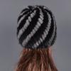 Real Natural Mink Hats for Women Winter Knitting Ear Warm Two-color Match Cap Cross-weave With New Fashion Fur Hat