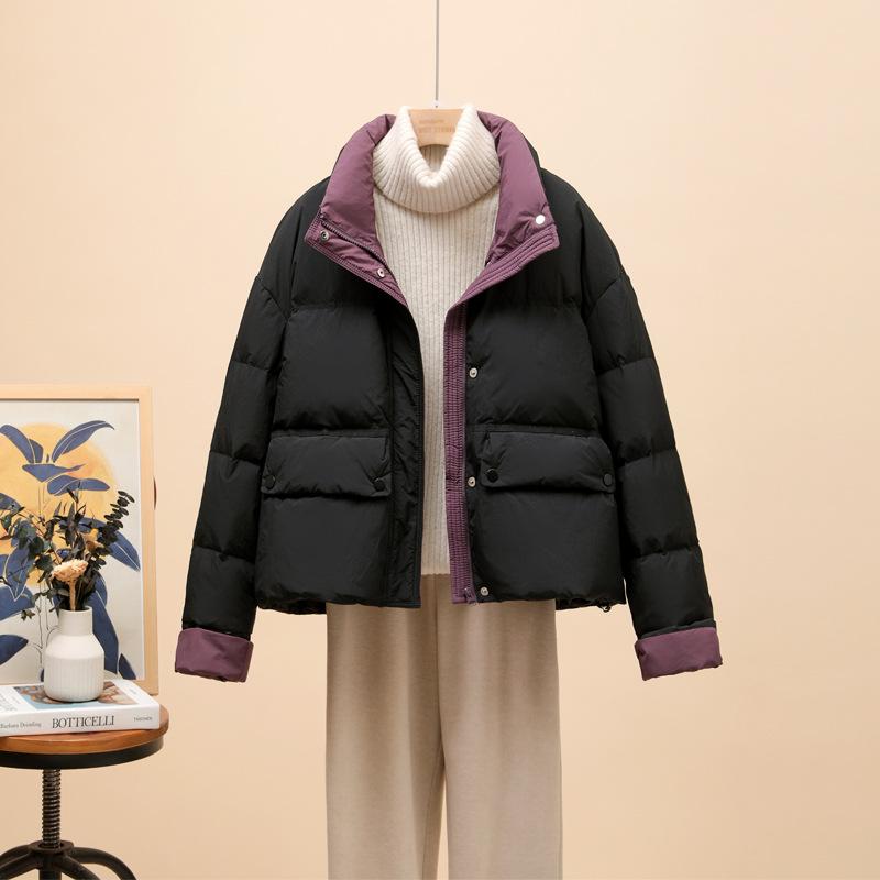 Chaqueta de Algodón Acolchada con Cuello Mao en Contraste para Mujer Corta Invierno Nueva Coreana Holgada Chaqueta de Algodón Engrosada