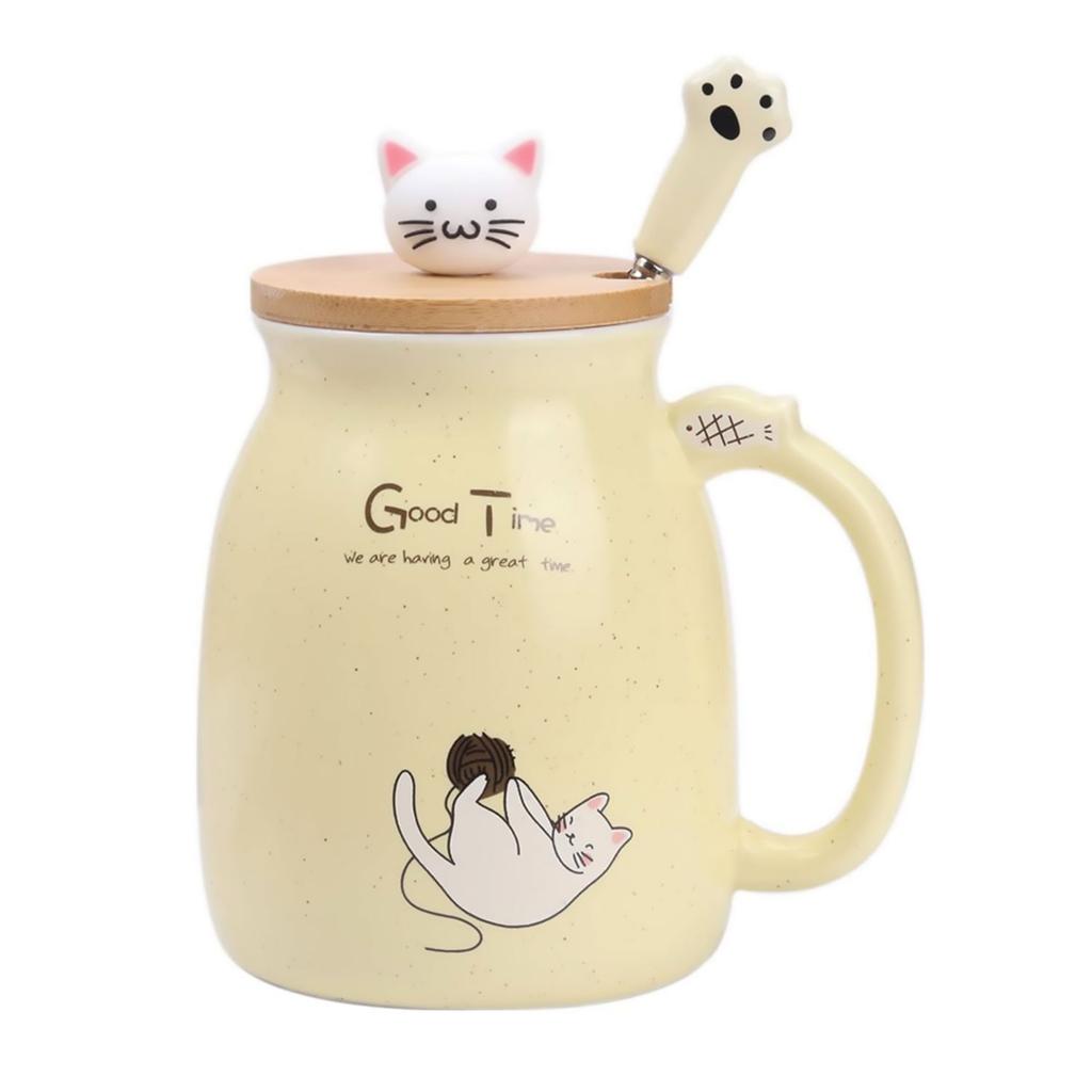 Kawaii Tea Cup Cute Cat Ceramic Coffee Mug with Kitty Lid and Spoon Japanese Style Novelty Gifts for Women Cat Lover Gifts 16oz