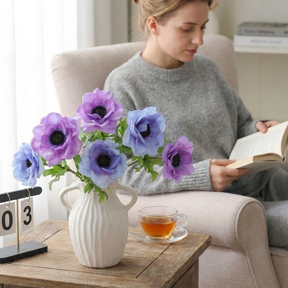 Multicolor Corn Poppy Artificial Flower Green Leaves Faux Flower Fake Flower Home Decoration