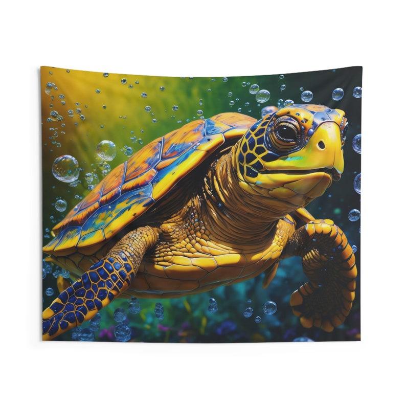 Sea turtles swim with bubbles tapestry 75x100