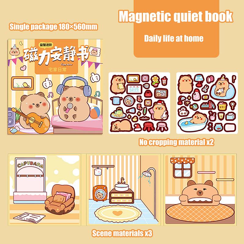 

Милая магнитная тихая книга Capybara, маленькие магнитные детские обучающие наклейки, которые можно наклеивать многократно, книга с наклейками