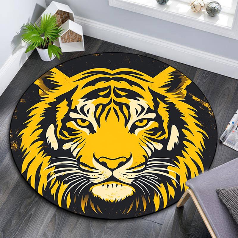 Golden Tiger Round Area Rug,Carpet Rug for Living Room Bedroom Sofa Playroom Decor,Non-slip Floor Mat