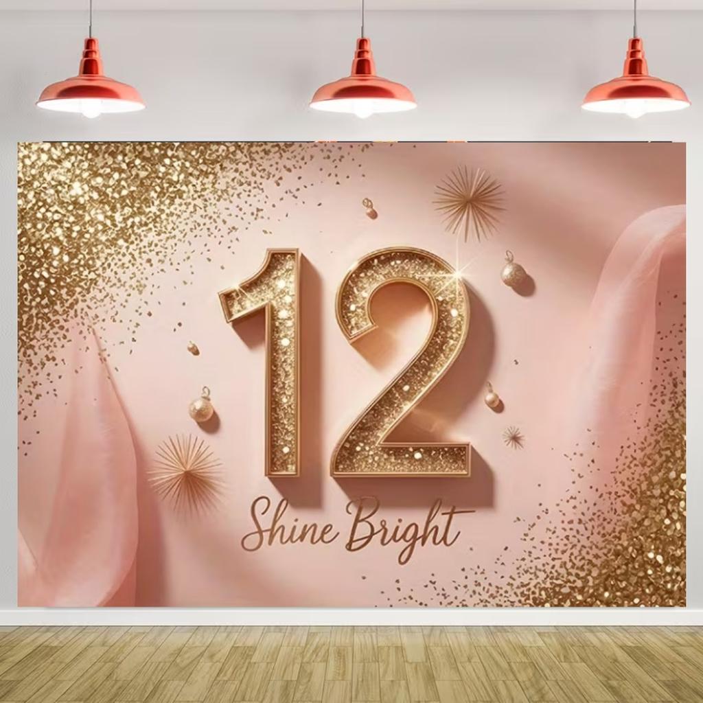 Happy 12th Birthday Banner Black Gold Balloon Background Party Decoration Boys Girls Birthday  Photography Backdrop Kids Gifts