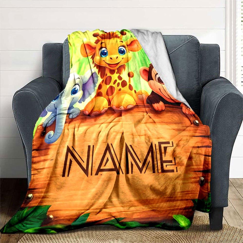 Cute Animal Jungle Scene Home Customize Your Name Blankets Soft And Cozy With Lightweight Design Perfect For Picnics Sofa Office Bed Living Room Ideal