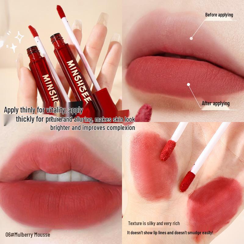 Mingxizhi Little Red Tube Velvet Matte Lip Mud - Long-lasting, Whitening Lip Gloss for Autumn/Winter