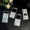 Water Diamond Love Bear Mirror Phone Case for Samsung ZFLP6 Flip Up Folding Screen ZFold 5 Glitter Women