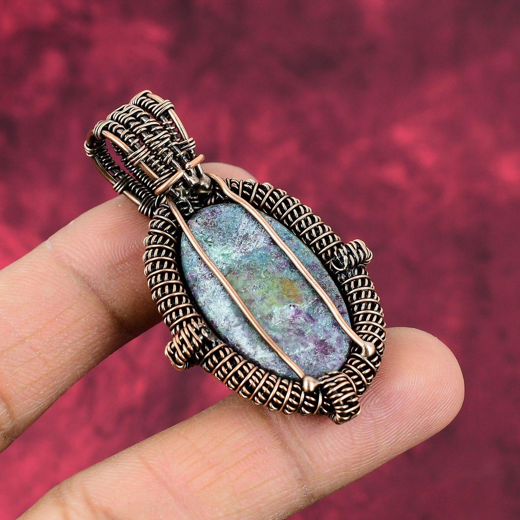 Ruby In Blue Kyanite Pendant Copper Wire Wrapped Pendant Handmade Copper Jewelry Gemstone Pendant Wonderful Wire Wrap Jewelry Gifts For Him