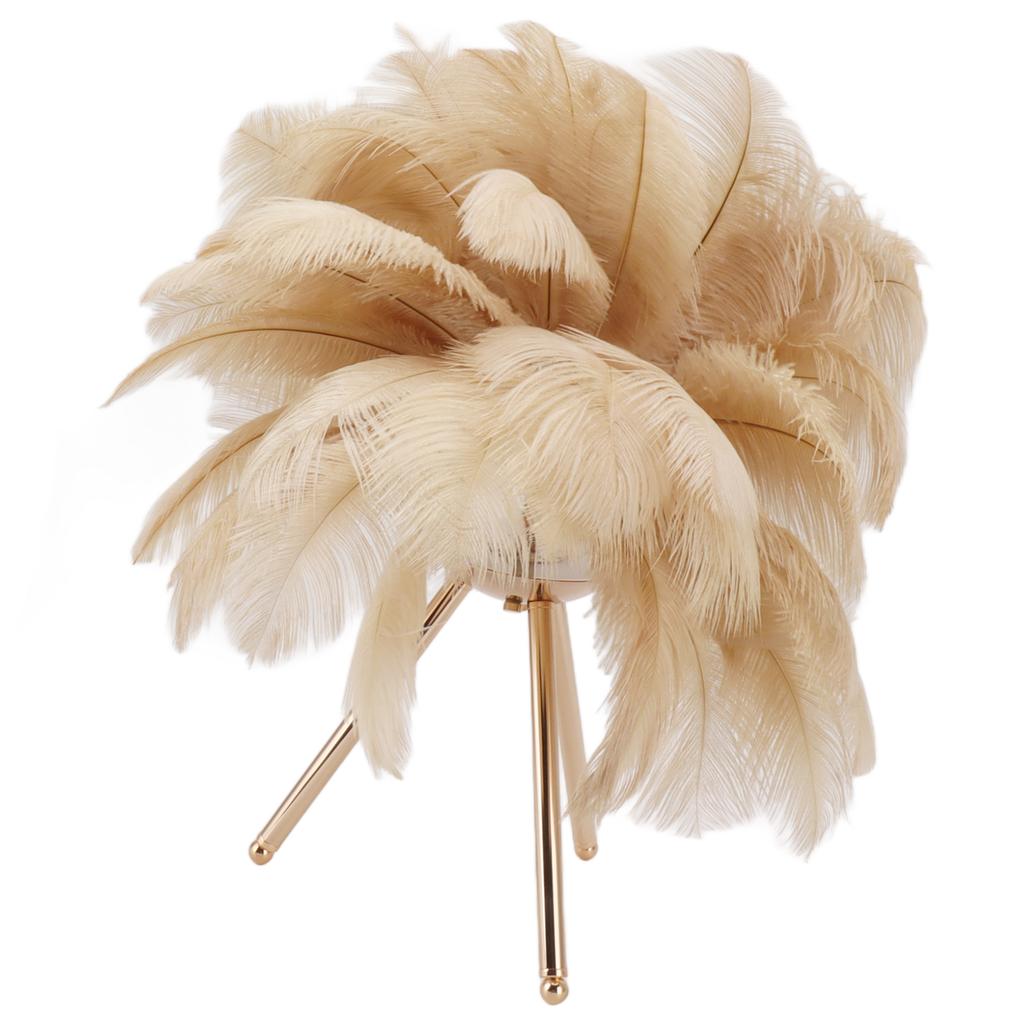 Feather Table Lamp USB Rechargeable Ostrich Feather Desk Light with Gold Tripod for Bedroom 40Pcs