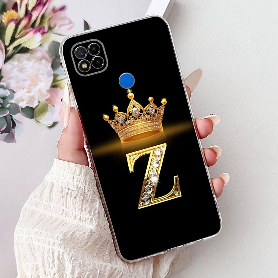 Clear Casing For Redmi 9C NFC Cover Redmi 9C Case Transparent Fashion Luxury A-Z Letters Crown Soft TPU Phone Case