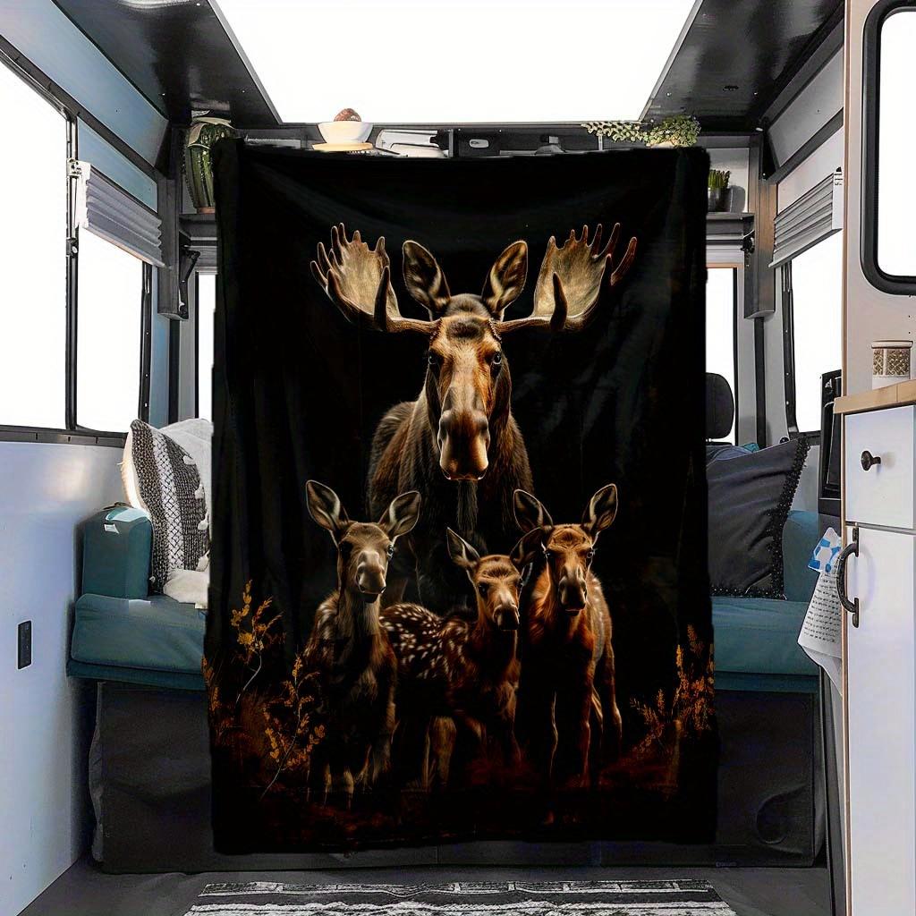 Custom Moose Family Fleece Blanket Personalized Name Text Wildlife Print Throw Soft Warm All Season Bedding Gift For Nature