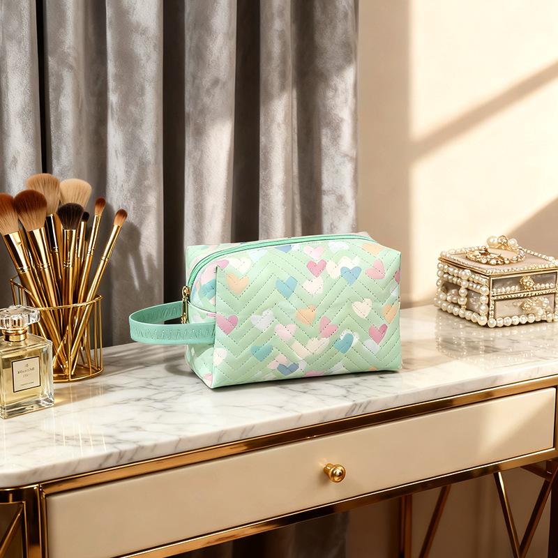 Heart Print Makeup & Toiletry Bag - Portable, Large Capacity, Multiple Colors