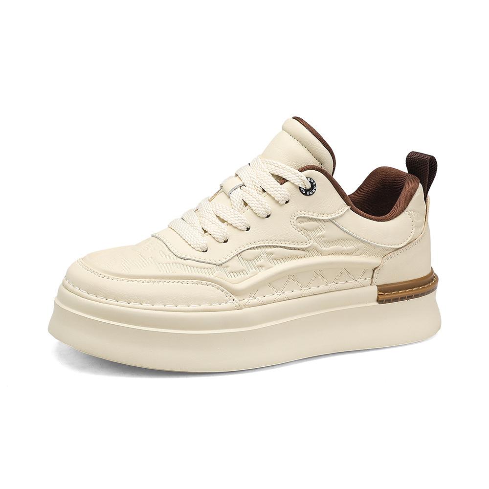 Korean version leather surface retro fashion casual board shoes men's low-top lace-up thick-soled heightening shoes student niche trendy shoes