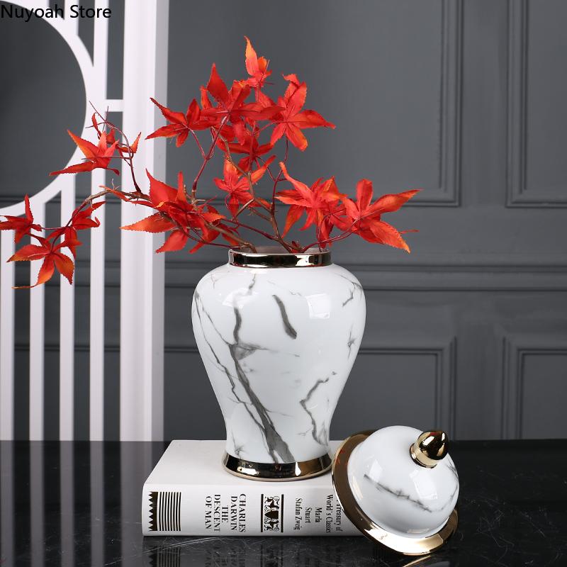 Chinese Style Light Luxury Imitation Marble Ceramic Storage Jar Vase Decoration Living Room Desktop Decoration Home Decoration