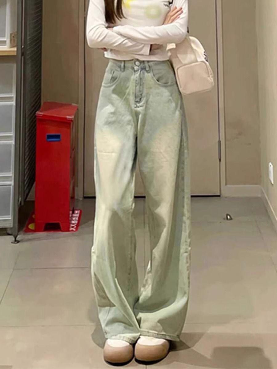 

Осенние джинсы с высокой талией в стиле ретро с широкими штанинами до пола и потертостями для высоких женщин Extra Small