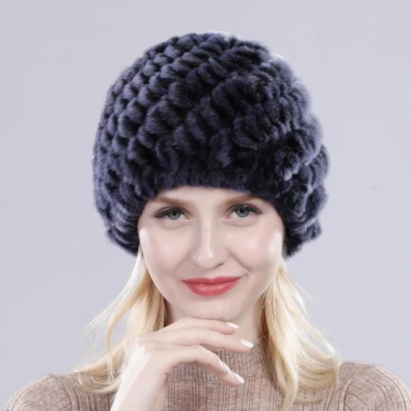 Russian Lady 100% Natural Real Rex Rabbit Fur Hats Women Kintted Outdoor Rex Rabbit Fur Hat New Warm Real Fur Caps
