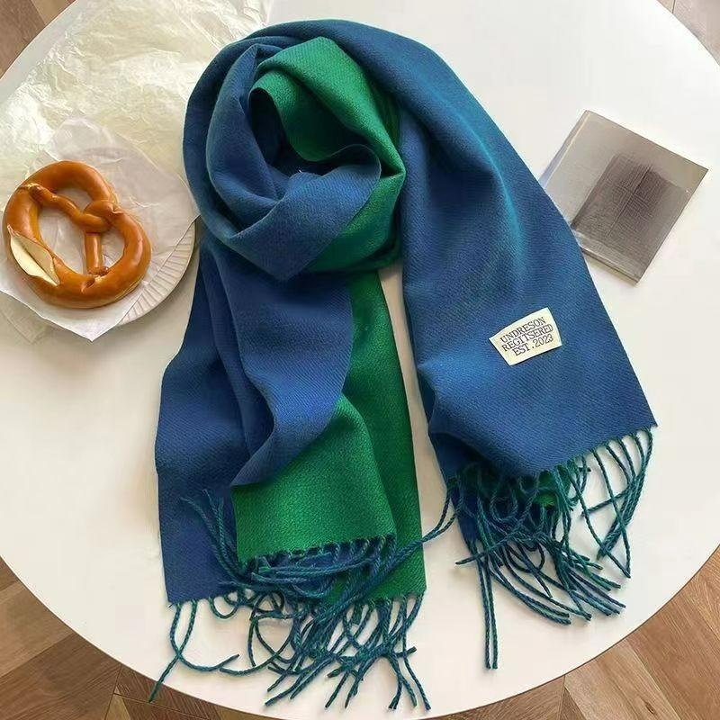 Autumn and Winter Korean Version of The Solid Color Imitation Cashmere Double-sided Tassel Scarf Female Thickened Student Dual-use Shawl Trend