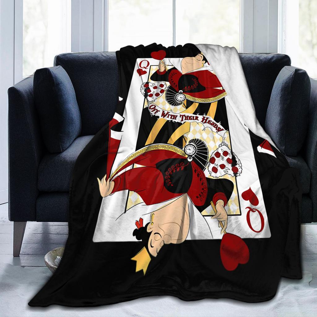 Regina di Cuori Alice nel Paese delle Meraviglie Coperte Velluto Carte da Gioco Calda Coperta da Viaggio per Esterno Biancheria da Letto Plaid Pezzo di Tappeto