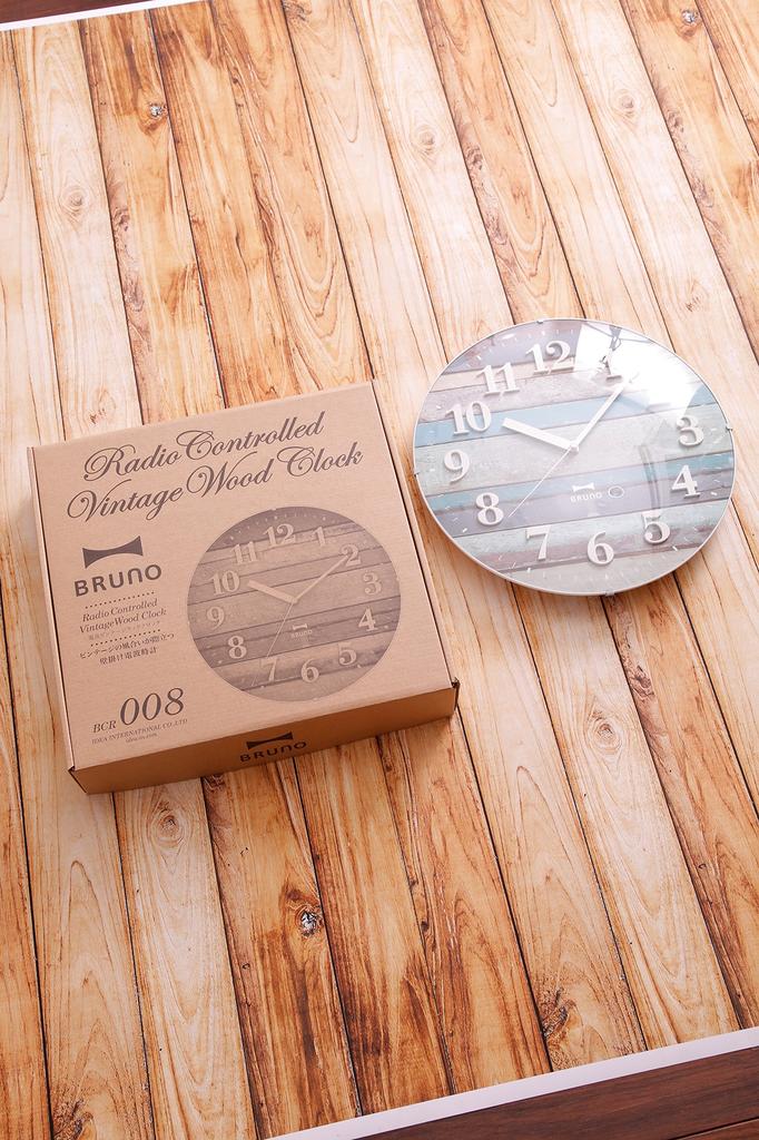 BRUNO Radio-Controlled Vintage Wood Clock, Blue, BCR008-BL