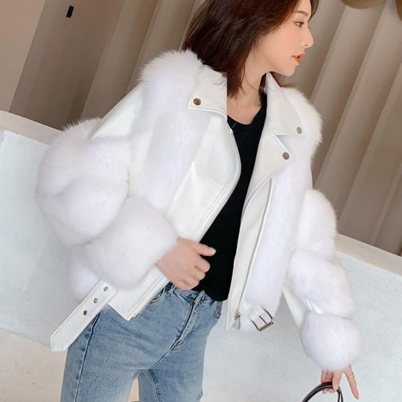 2024 Winter New Imitation Leather Women's Locomotive Clothes Short Cotton Jacket Fur Splicing Looks Thin Fashion Explosion Warm