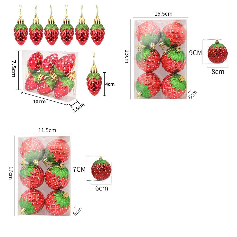 6PCS Red Christmas Hanging Decoration Electroplated Stawberry Christmas Tree Ornament Party Supplies Shopwindow Xmas Baubles 7