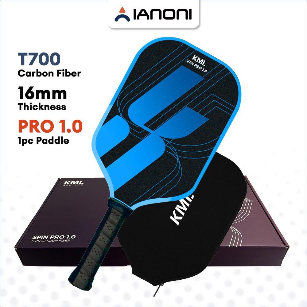 IANONI x KML SPIN PRO 1.0 T700 Raw Carbon Fiber 16mm Pickleball, Elongated Solid Control Paddle