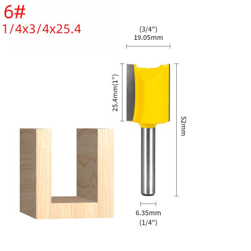 6-Piece Yellow Router Bit Set for Woodworking: Straight, Trimming, Grooving, and Engraving Bits