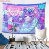 Süße Anime-Mädchen-Wandbehang, Pastelllila Ästhetik Wandbehang, Kawaii Schlafzimmer Dekor für Studentenwohnheim Wohnzimmer