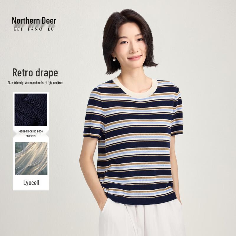 Northern Deer Lyocell Blend Striped Knit T-Shirt 2XL