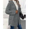 women's Fuzzy Fleece Hooded Open Front Cardigan Button Detail Long Sleeve Casual Winter Outerwear Coat