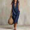 2026 Women's Casual Loose Cotton Linen Swing Dress with Sleeves