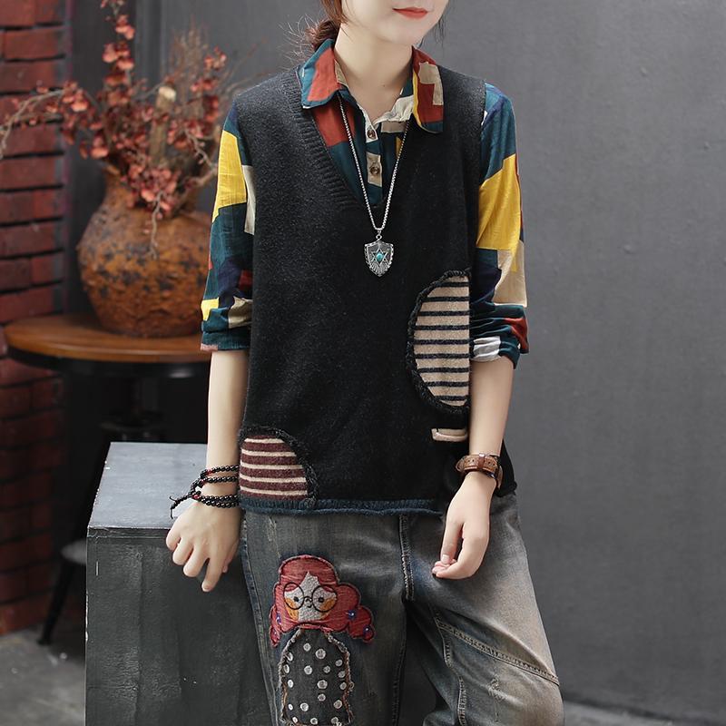 Autumn And Winter Fashion New Loose Knit Vest Sleeveless Color Matching V-neck Pullover Sweater Women's Wild Casual
