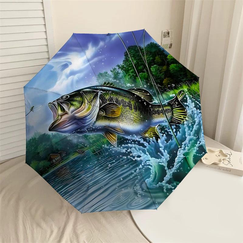

1PC fish lake Automatic Open/Close Umbrella with Windproof, 8-Rib Sturdy Canopy, Durable Ribs, Fashionable Design, Outdoor Accessory, Fun Prin, Holida