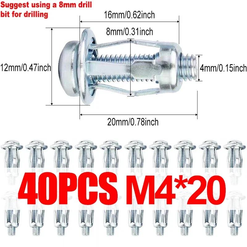 20/40PCS Jack Nuts Screw Petal Screw Anchors Expansion Plugs for Curtain Expansion Clamp Rivet Lock Bolt Jack Nut Bolt Fasteners